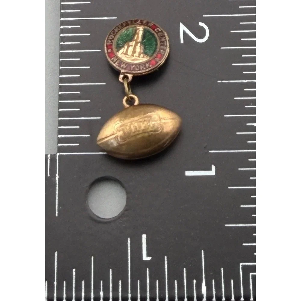 Vintage New York World's Fair Rockefeller Center Enamel Pin Football Dangle 1939